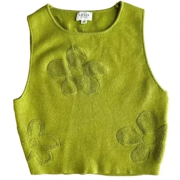 NWOT Le Lis Collection Women’s XS Green Flower Cropped Tank - Picture 1 of 5